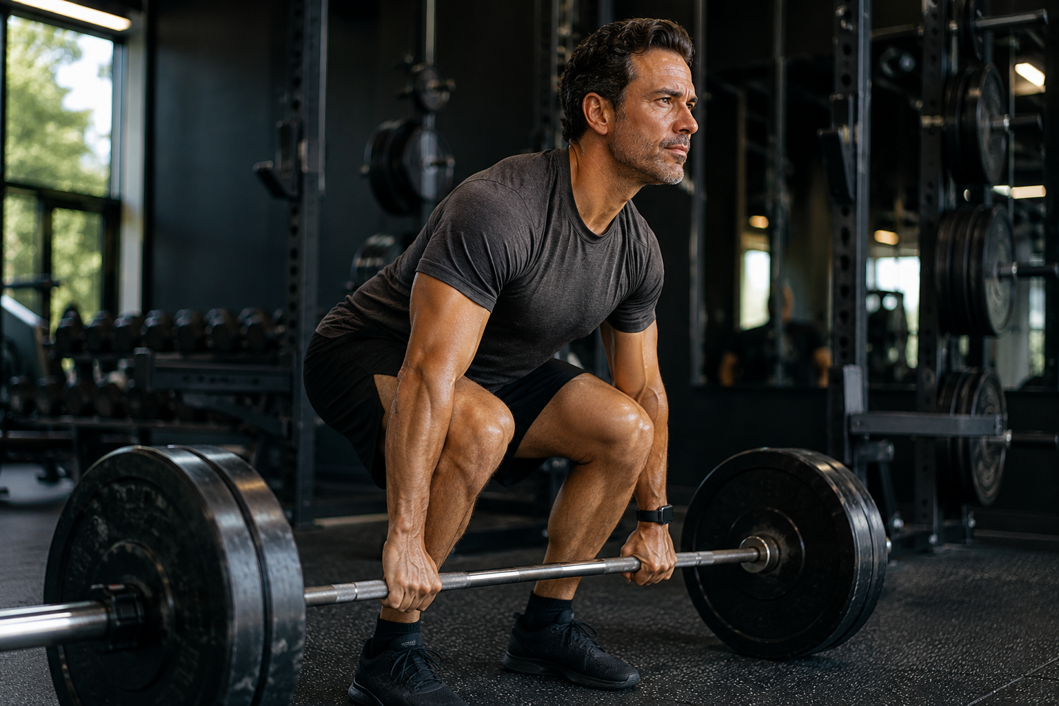 Someone in the gym mid-set, conveying determined effort